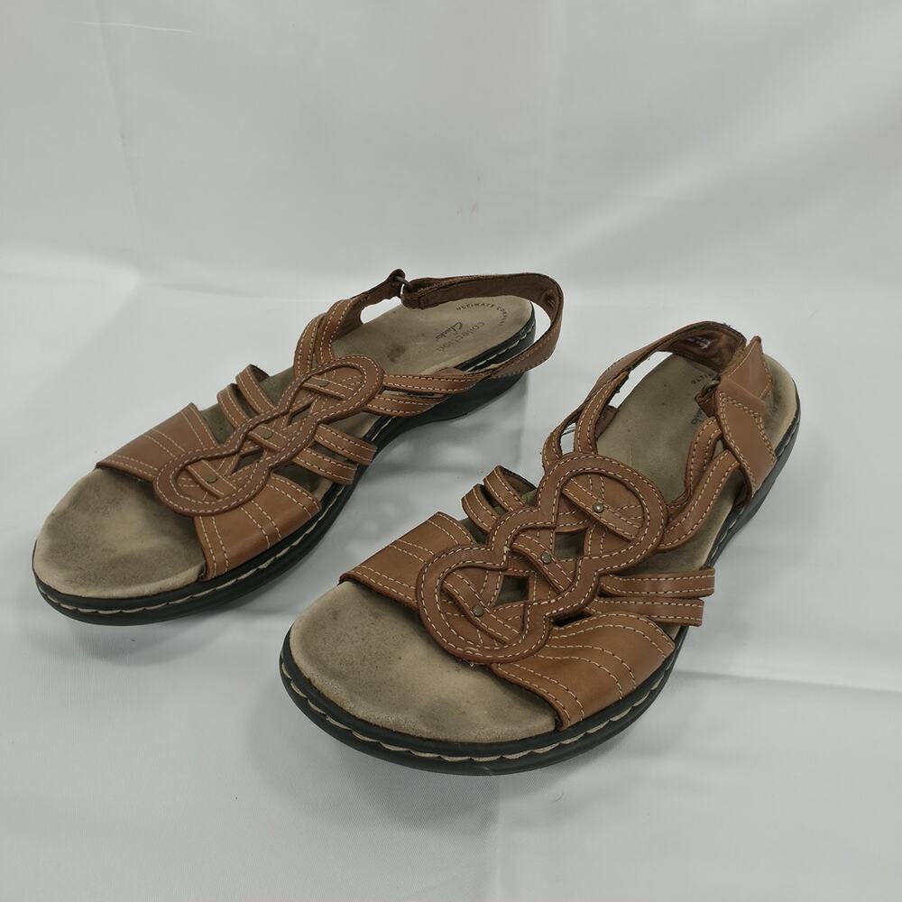 Clarks Womens 9.5 N Brown Leather Strappy Comfort Slingback Sandals Outdoors